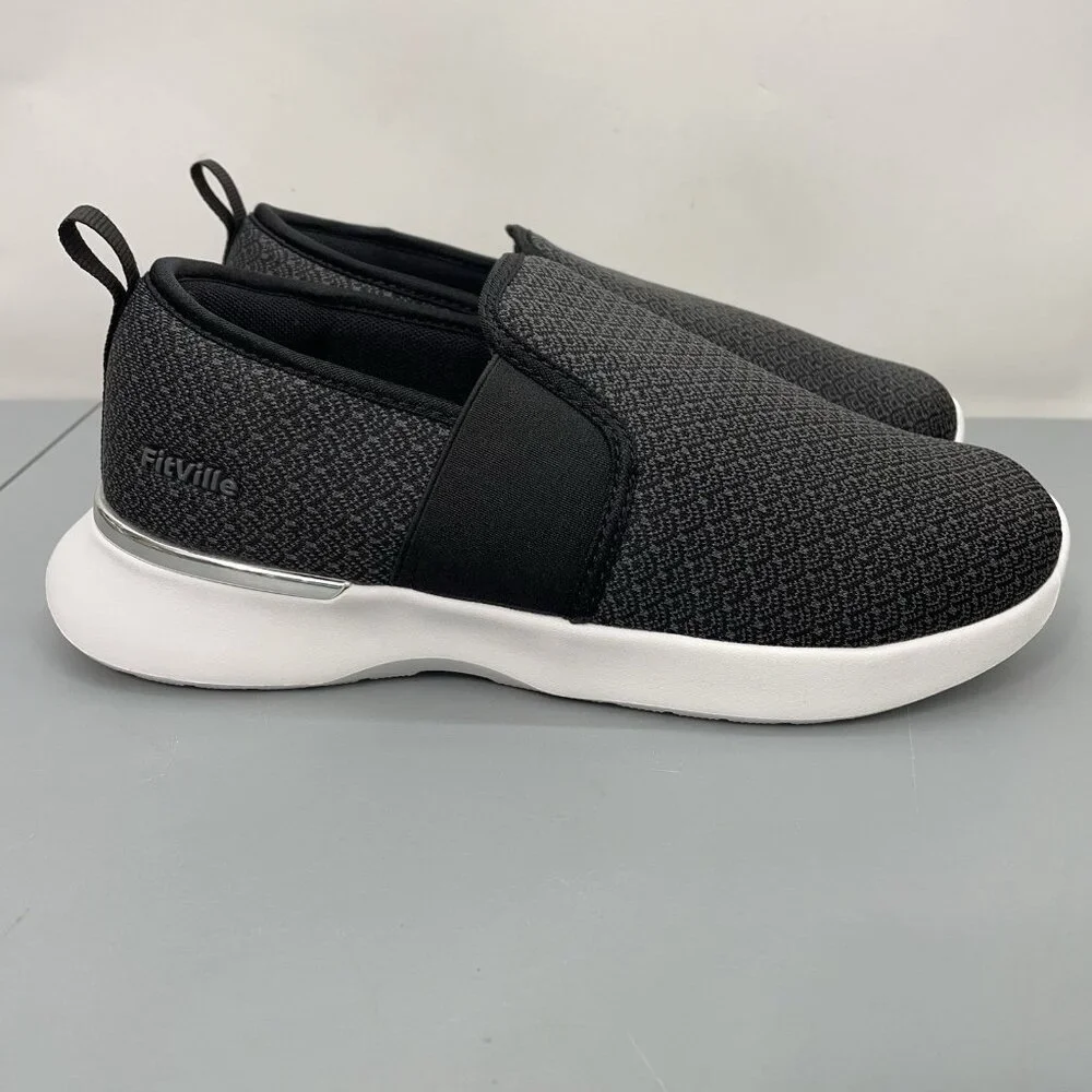 Fitville‎ Slip On Loafers Shoes Comfort Walking Recovery Black Gray Women 8 Wide